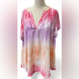 Torrid Womens Pastel Tie Dye Tunic 3/4 Sleeve V-Cut Blouse Women’s Size 18/20 2X